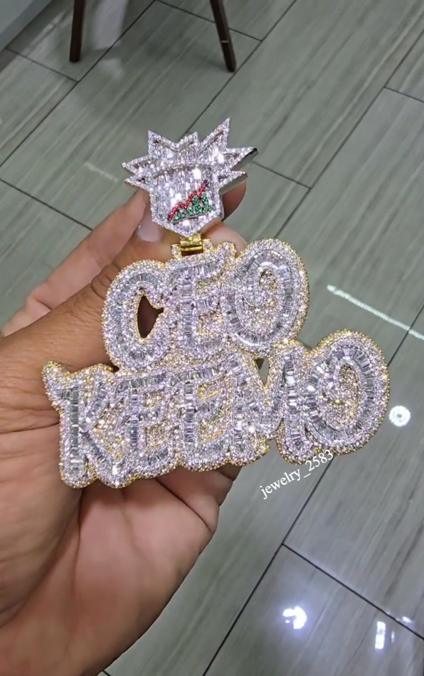 New Year Gift Mens Simulated Diamond Baguette Personalized Pendant 925 Sillver