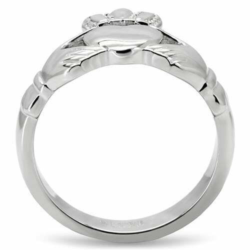 Women’S Stainless Steel Heart Shaped Irish Claddagh Ring No Stone Tk160