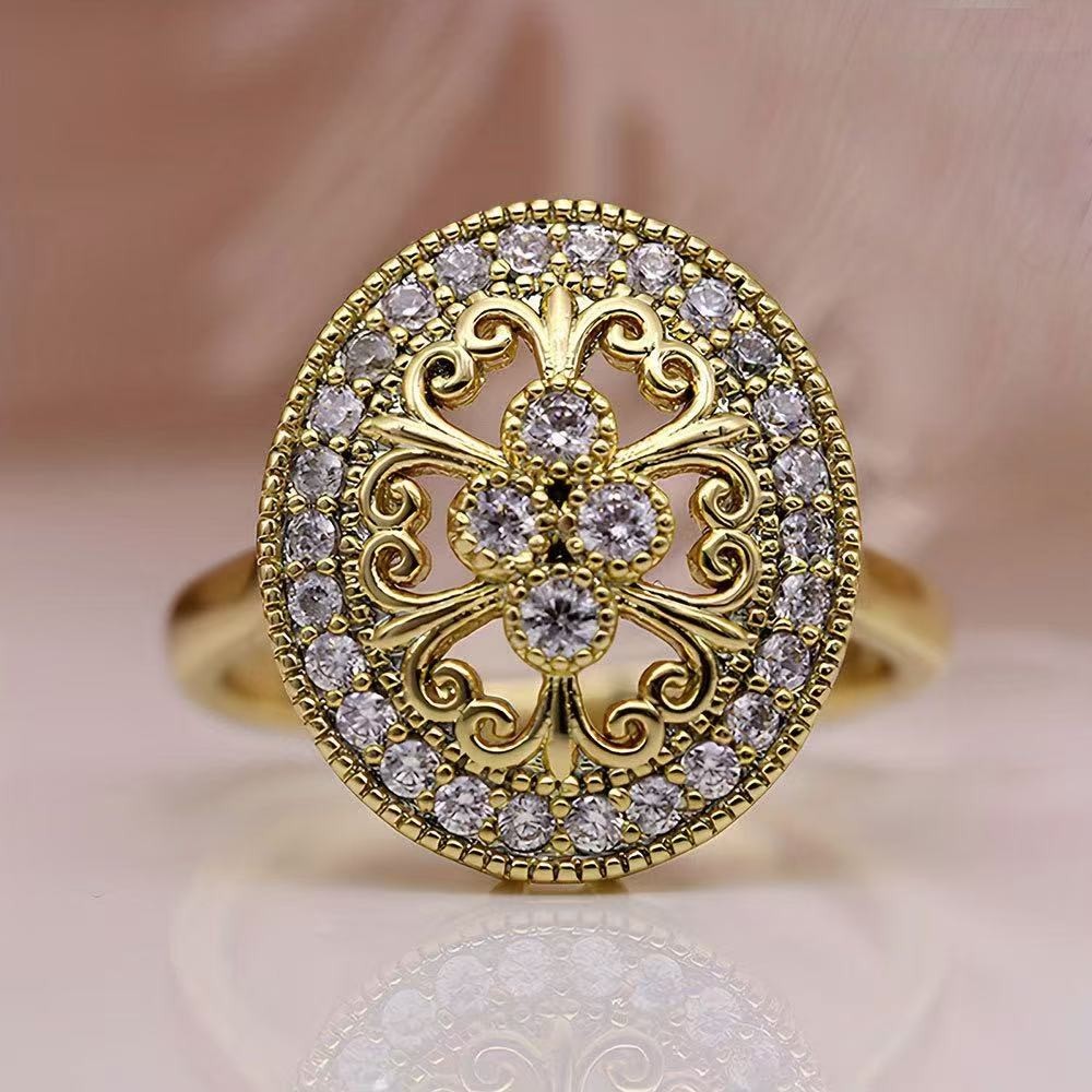 Vintage Women 18k Gold Plated CZ Sparkling Hollow Round Band Ring Size 6-10