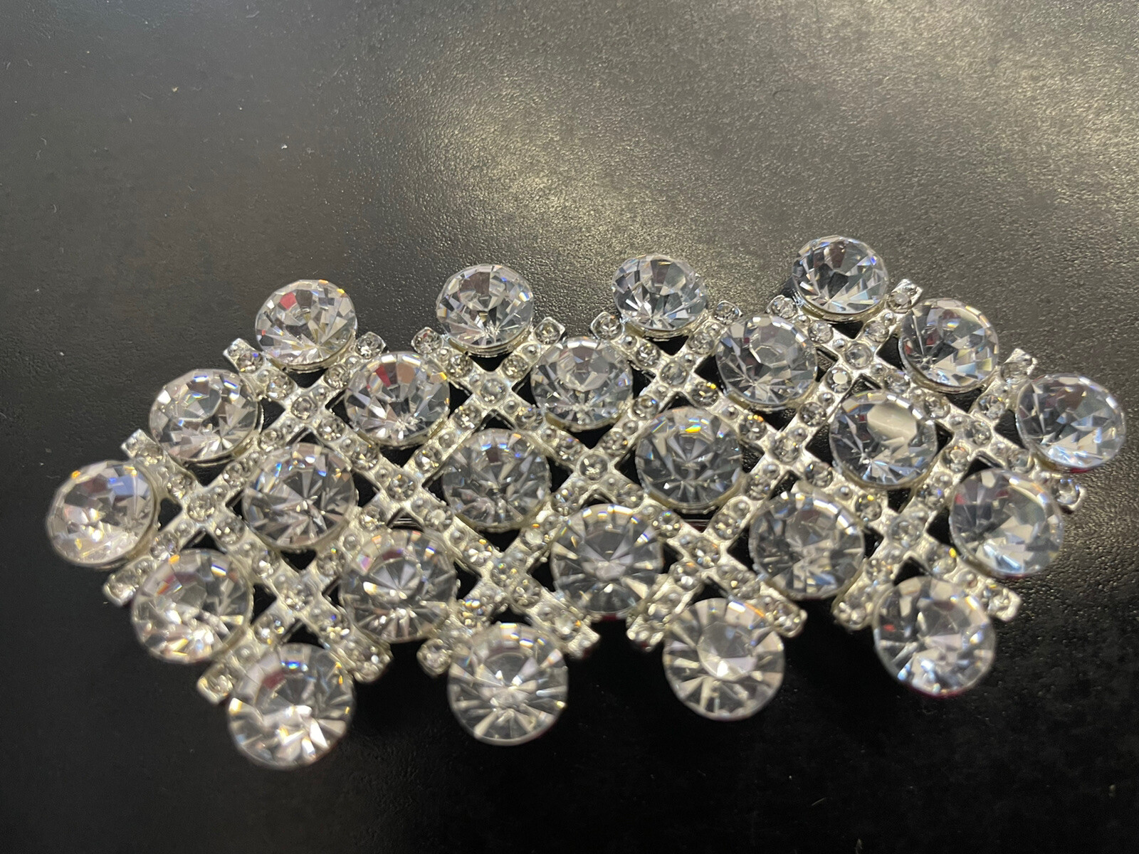 Silver clear Rhinestone pin brooches decorative 3 1/4”x 1 5/8”