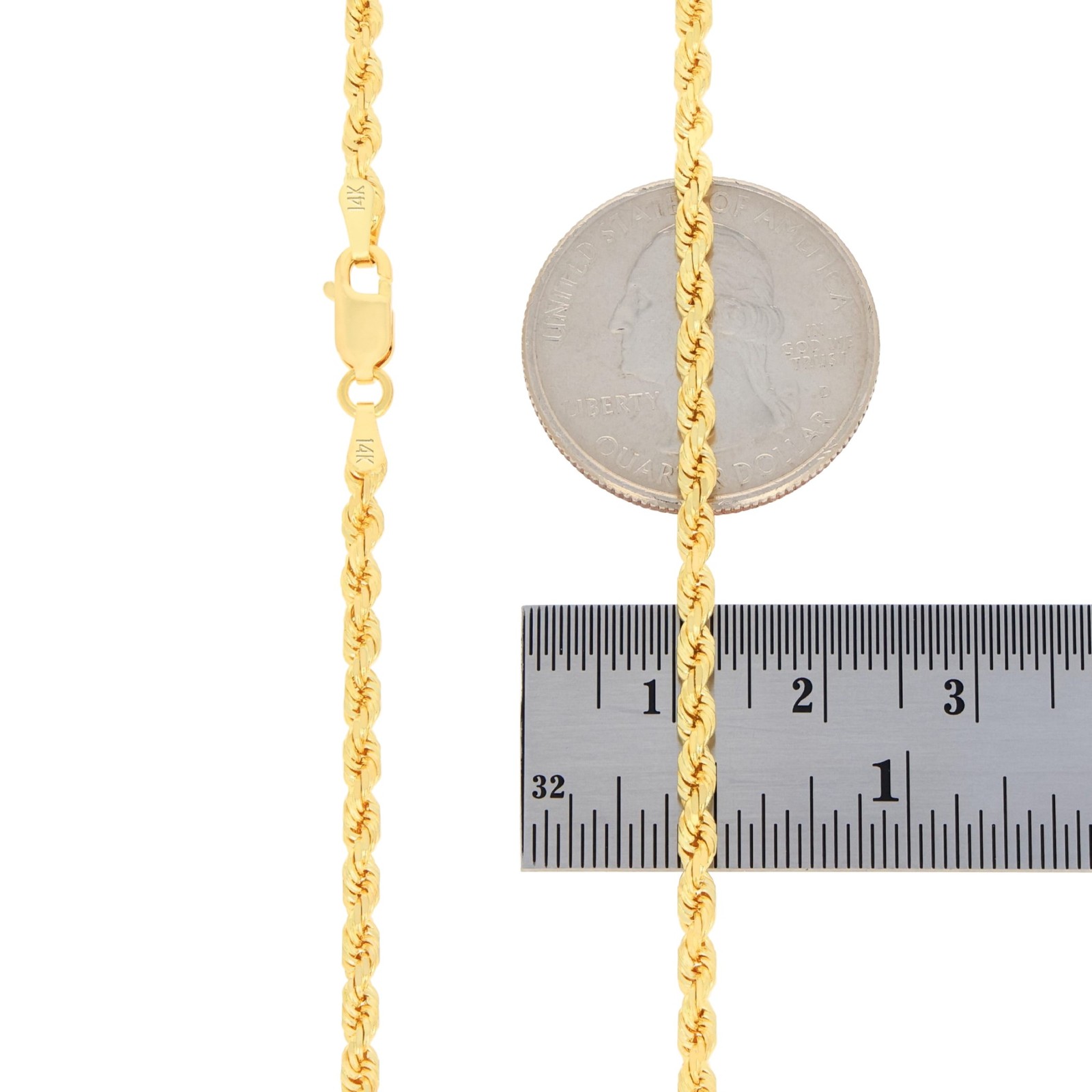 14K Yellow Gold 2.5mm Italian Diamond Cut Rope Chain Necklace Mens Women 16″-30″