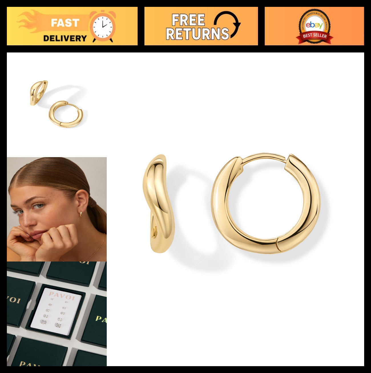 14K Gold Plated Sterling Silver Wavy Huggie Hoop Earrings | Twisted Wave Design