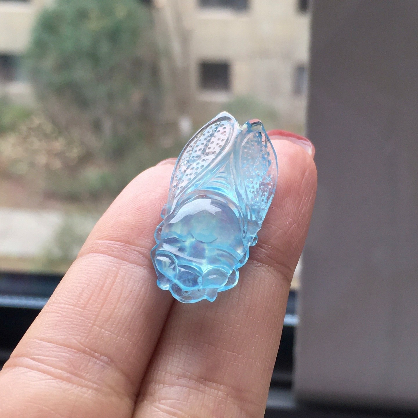 31.8*15.2*8.9mm Natural Aquamarine Gemstone Crystal Carved Pendant