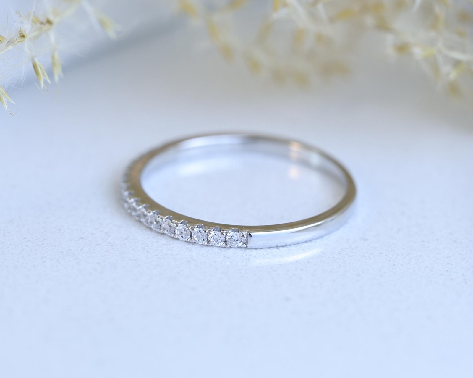 1.8mm CZ Wedding Band 925 Sterling Silver Half Eternity Ring Guard 2.5-15 S6699