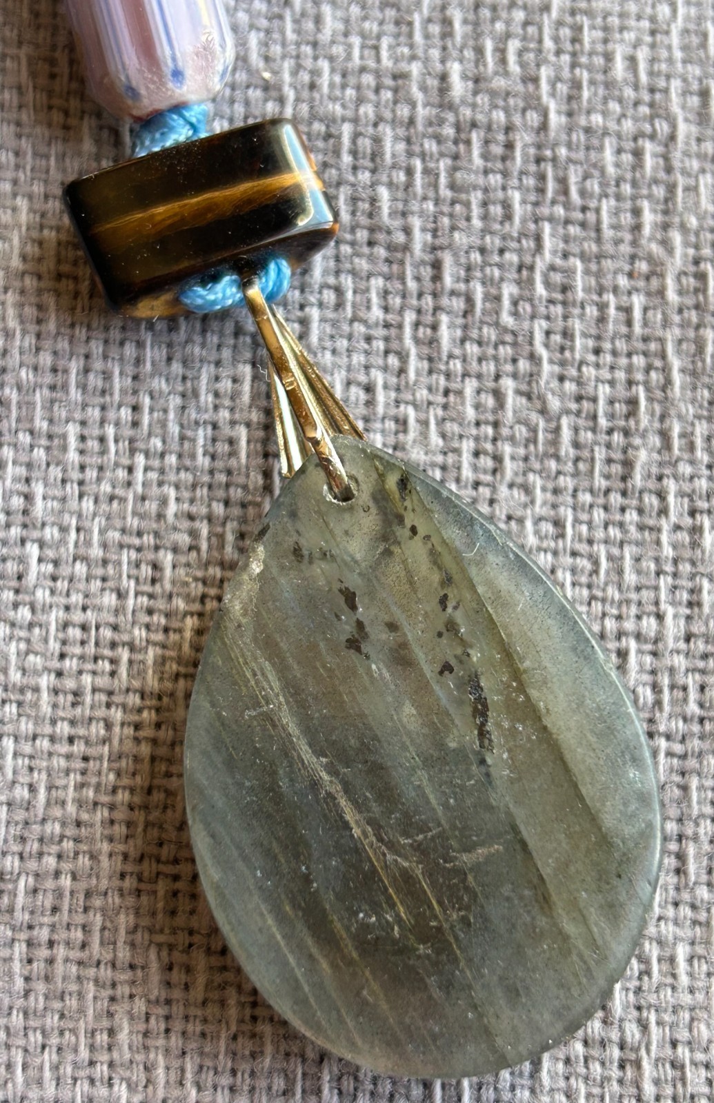 Handcrafted adjustable Labradorite/Tigers Eye silk cord necklace/Pendant