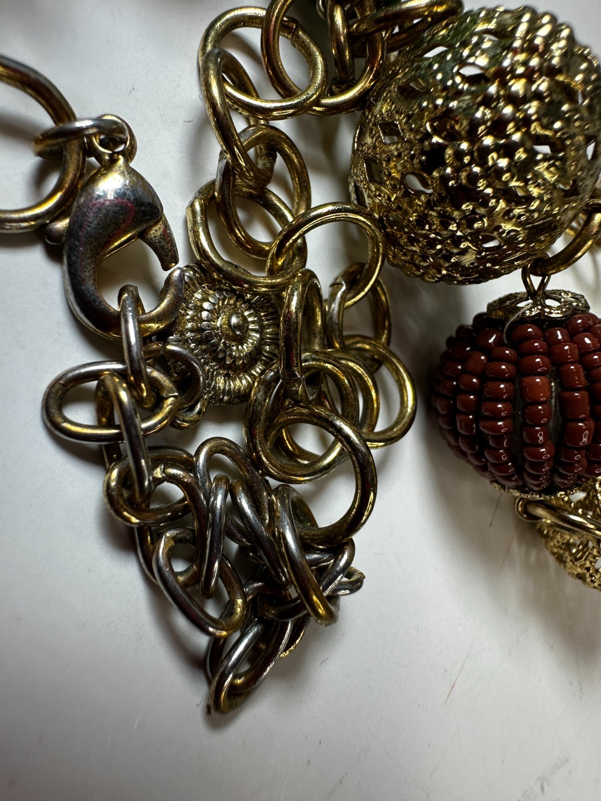 Graziano Necklace Seed Bead Colorful Filigree Ball 38 inches Signed