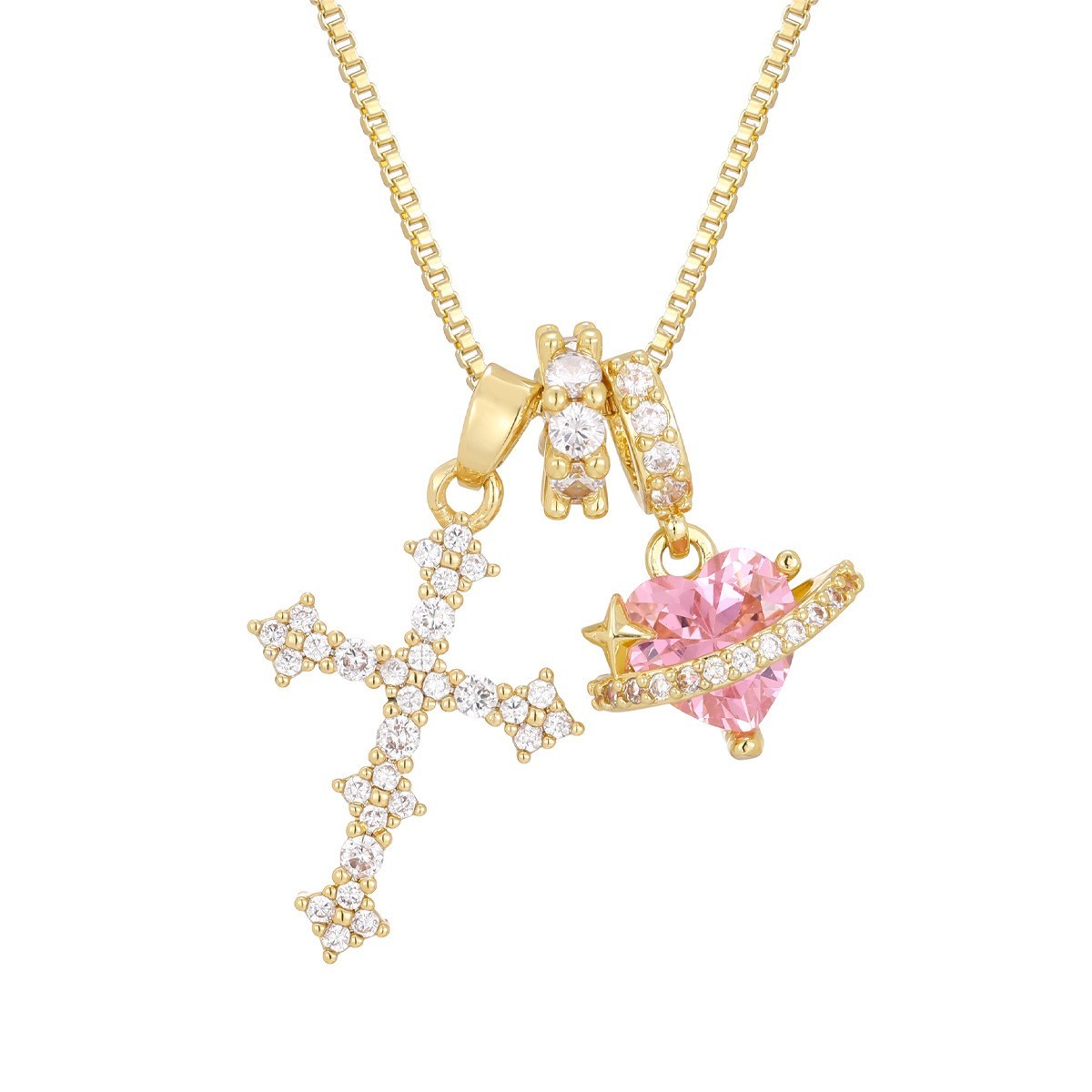 Cross Heart Zirconia Necklace, Hot Girl Clavicle Chain Jewelry sliver and gold