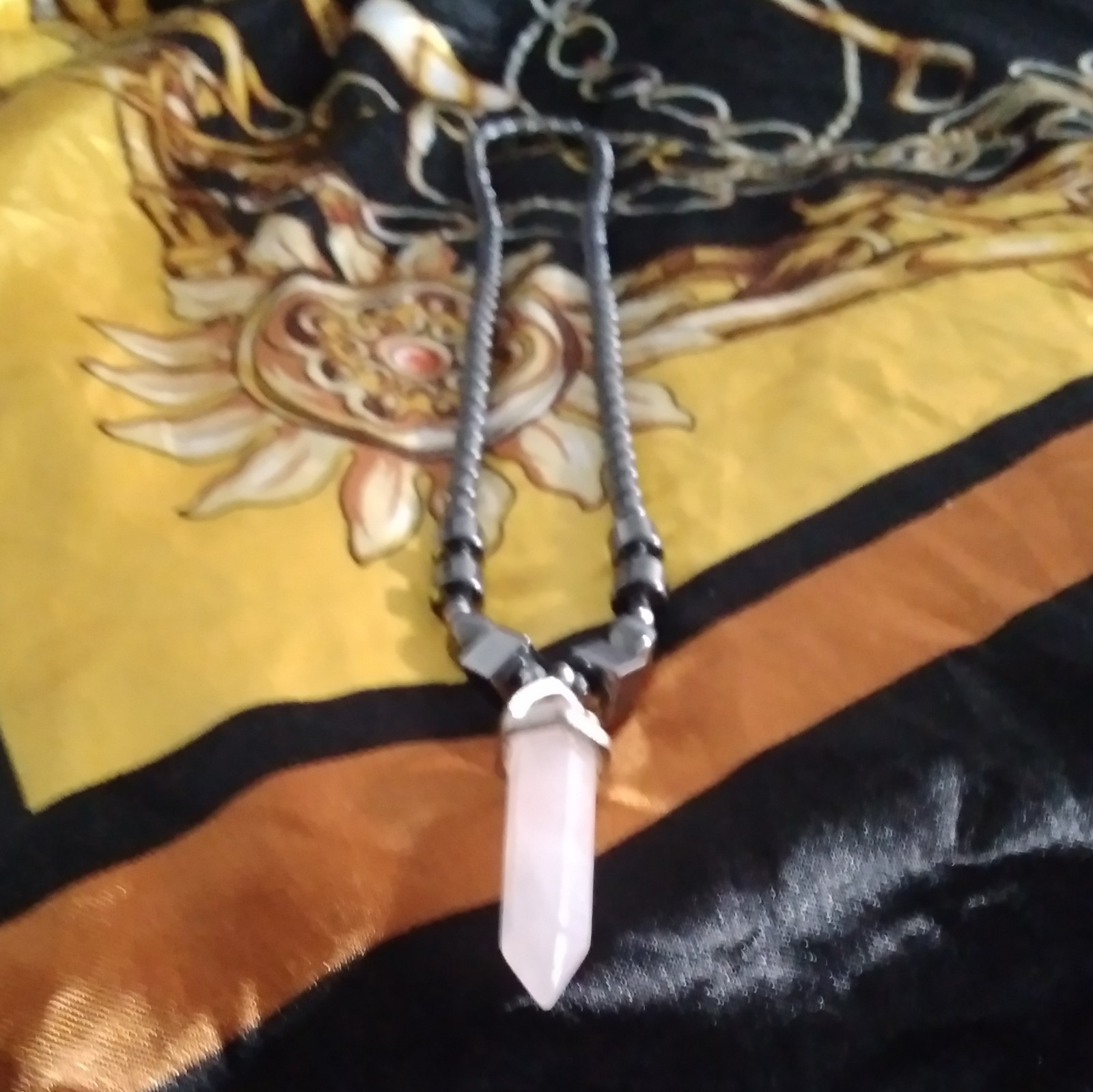 Silver Tone Beaded Ball Chain Necklace with Pink Spike Charm Pendant