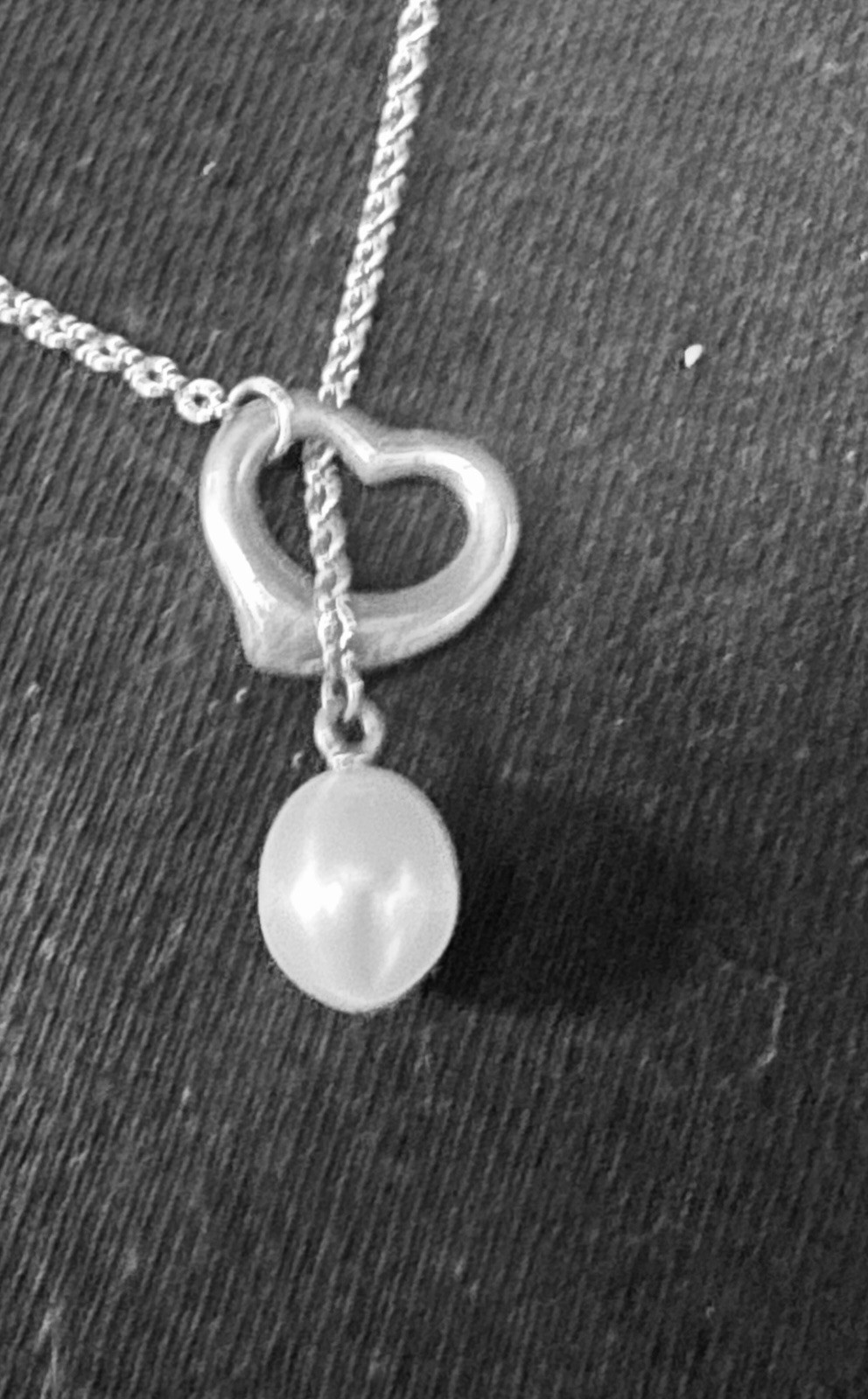 Tiffany & Co Lariat Necklace Heart Fresh Pearl Drop, silver