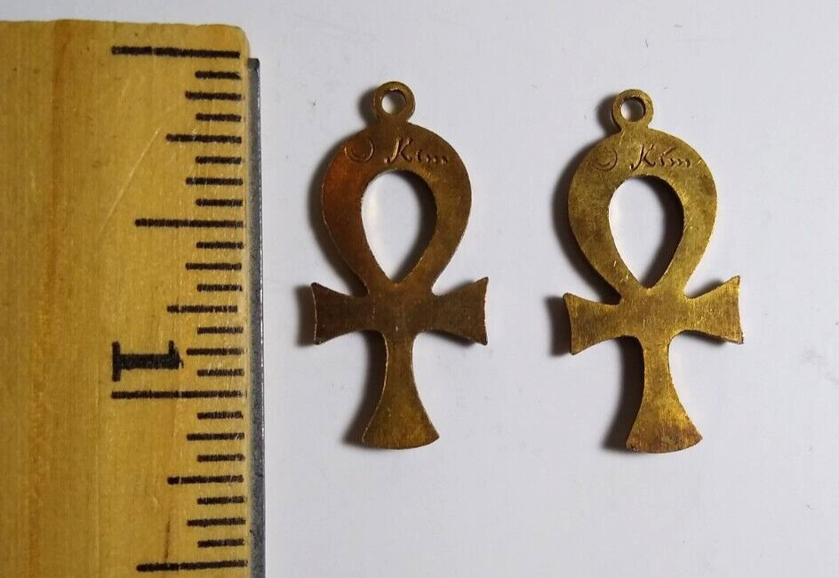 EGYPTIAN ANKH Pendant Charms Lot Of (2) Kim Co. Vintage Brass 1960’s Hippy Craze