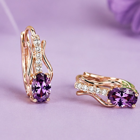3.00Ct Oval Cut Simulated Amethyst Leverback Earrings 14K Rose Gold Plated
