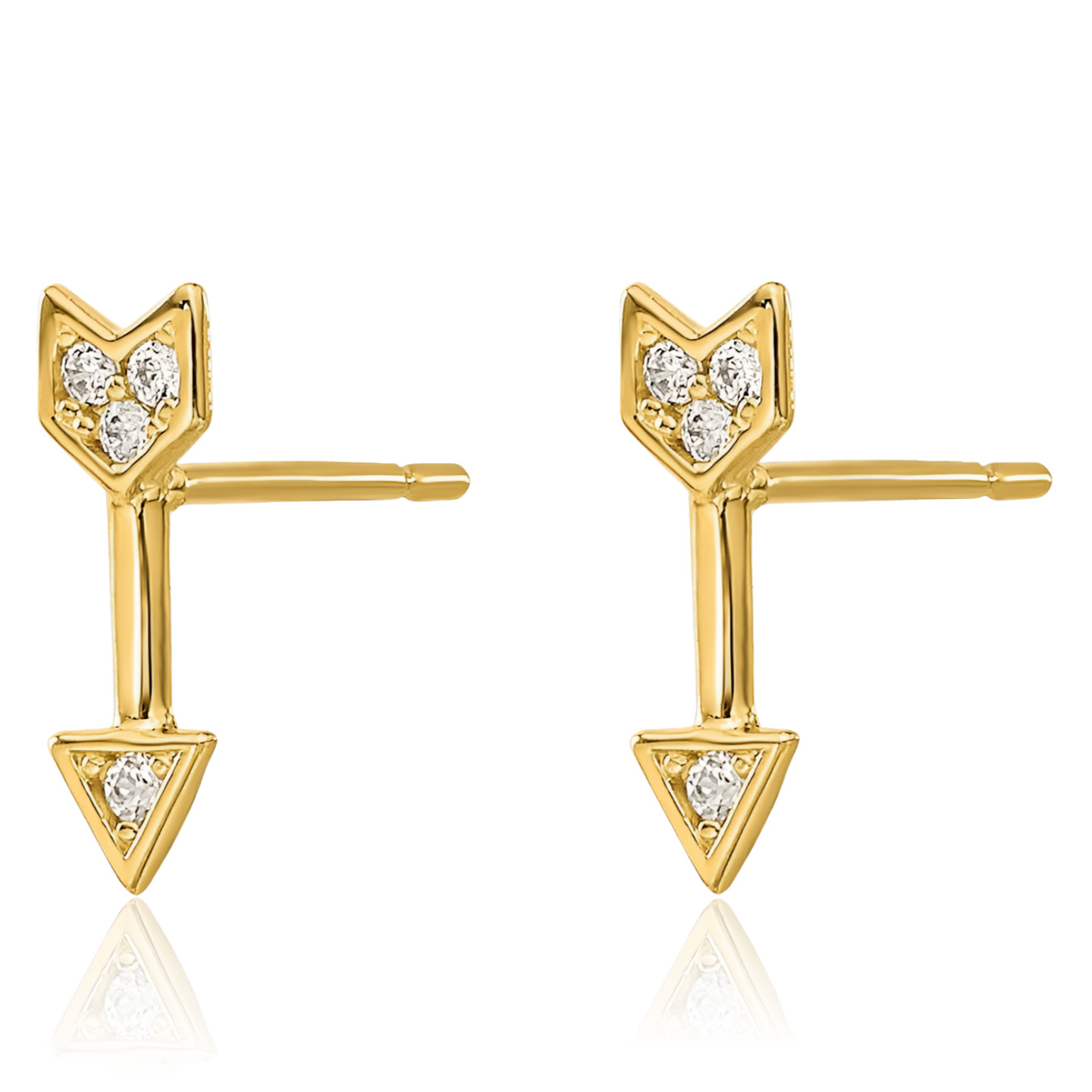 14K Solid Yellow Gold Cubic Zirconia Large Arrow Stud Earrings 9.6mm 3/8 inch