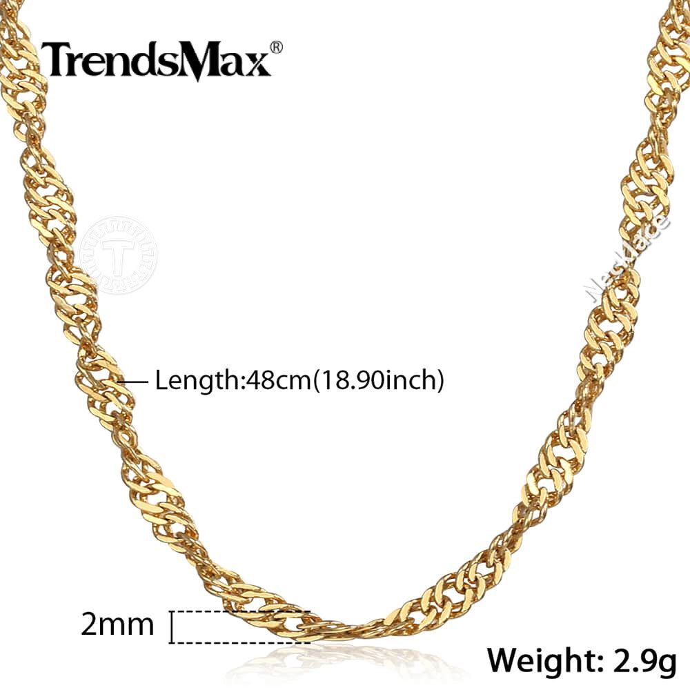 1/2/3/5Pcs 2MM Yellow Gold Filled Wave Twisted Link Chains Necklace 48CM/18.9In