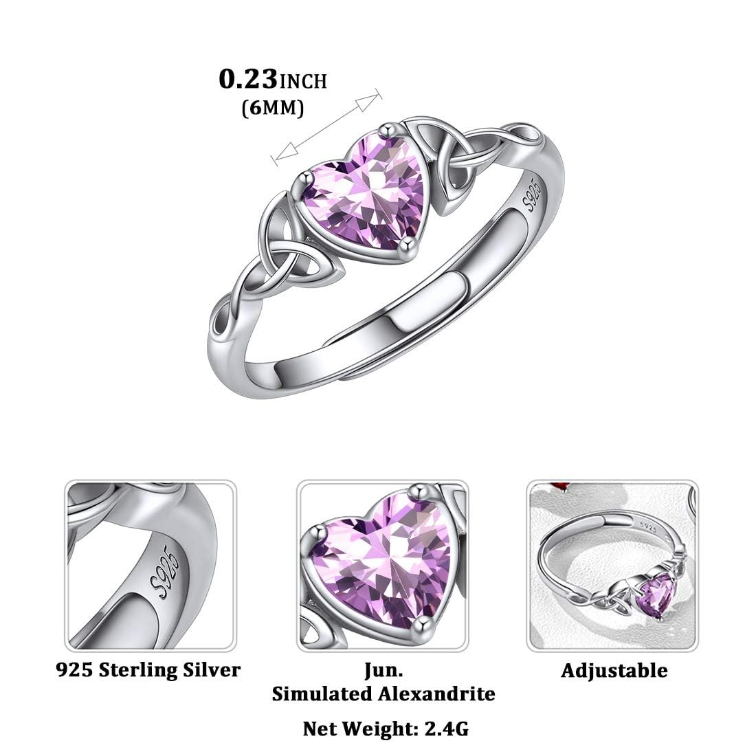 Birthstone Jewelry 925 Sterling Silver Purple Alexandrite June Birthstone Cel…