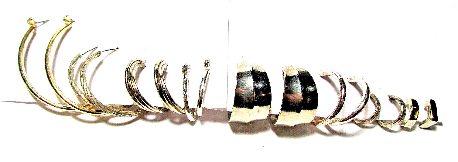 Lot of Women’s 8 Pair Silver Tone Vintage Hoop Stud Pierced Earrings – (#2788)