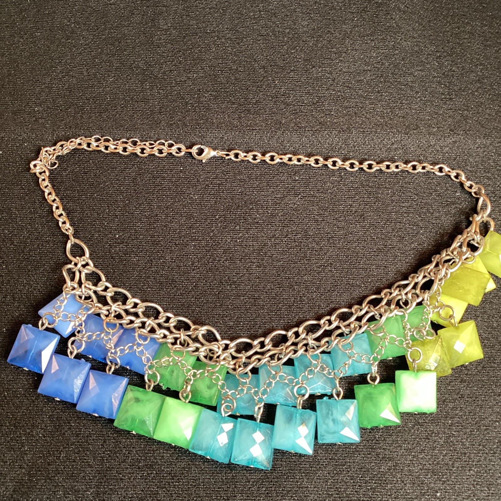 Blue and Green Chunky Bead Lobster Clasp Necklace w/ Two Bracelet Set
