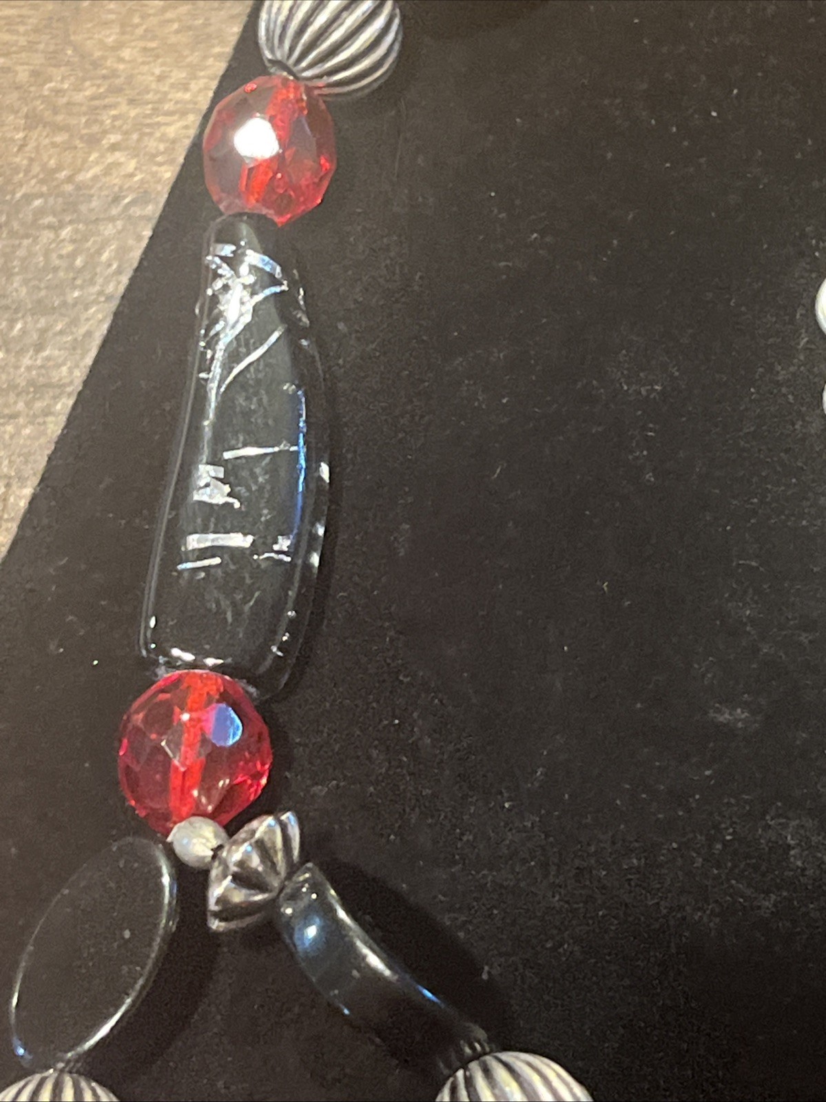 925 Sterling Silver Barbie Koncher necklace Red Black Murano Glass Layered Vtg