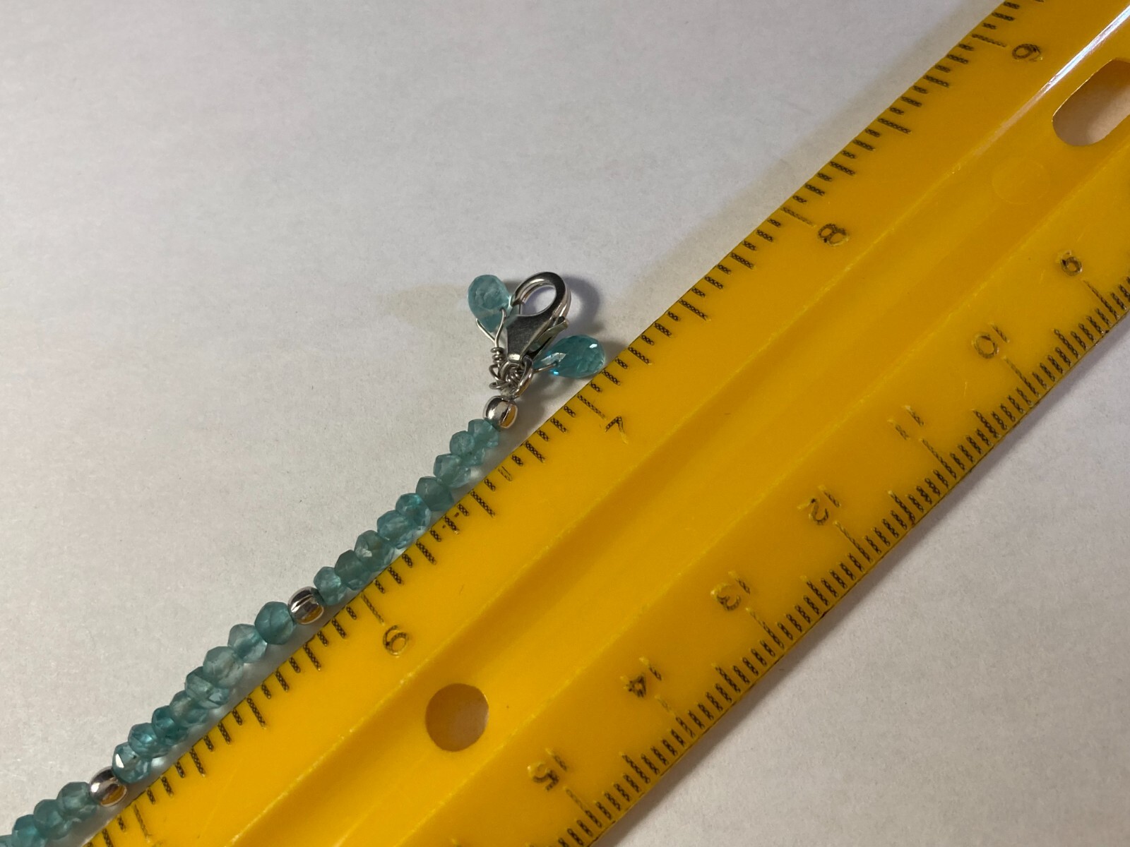 .925 Sterling Silver 3mm Paraiba Apatite Bead Bracelet 7.25″ Dangle Bead Accent