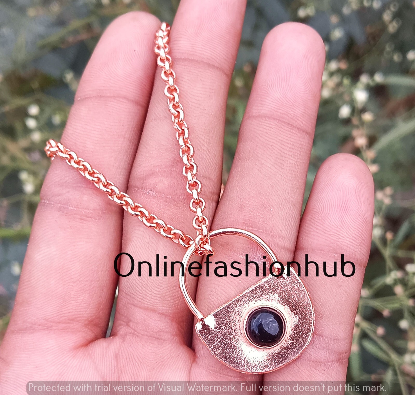 Black Onyx Gemstone Pure Copper Handmade Meditation Lock 1 PC Pendant With Chain