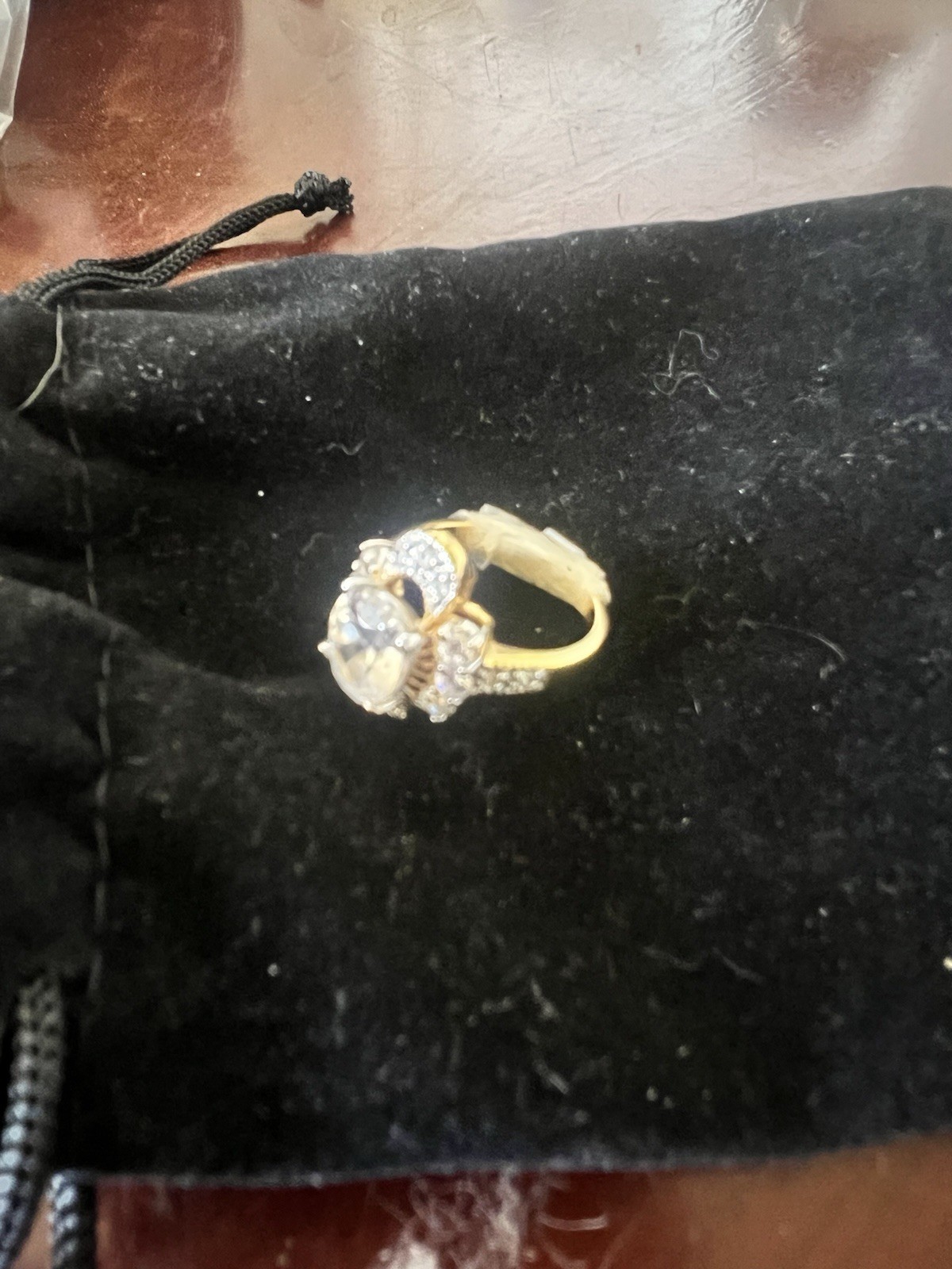 Gold Tone Gold Plate Engagement Ring Statement Big Cz Stone