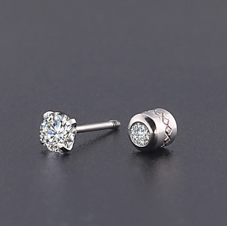 PAIR Silver Prong Set Black CZ Stud Earrings Screw Back Surgical Steel Gift PE30