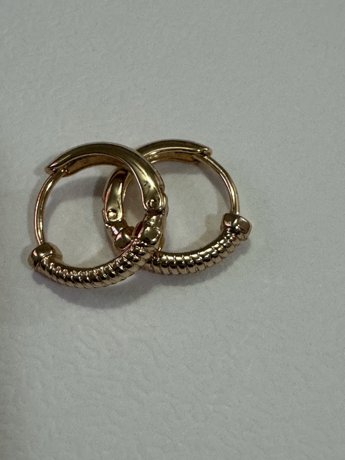 Gold-Tone Ribbed Textured Round Hoop Huggie Earrings, Latch Back, No Stone