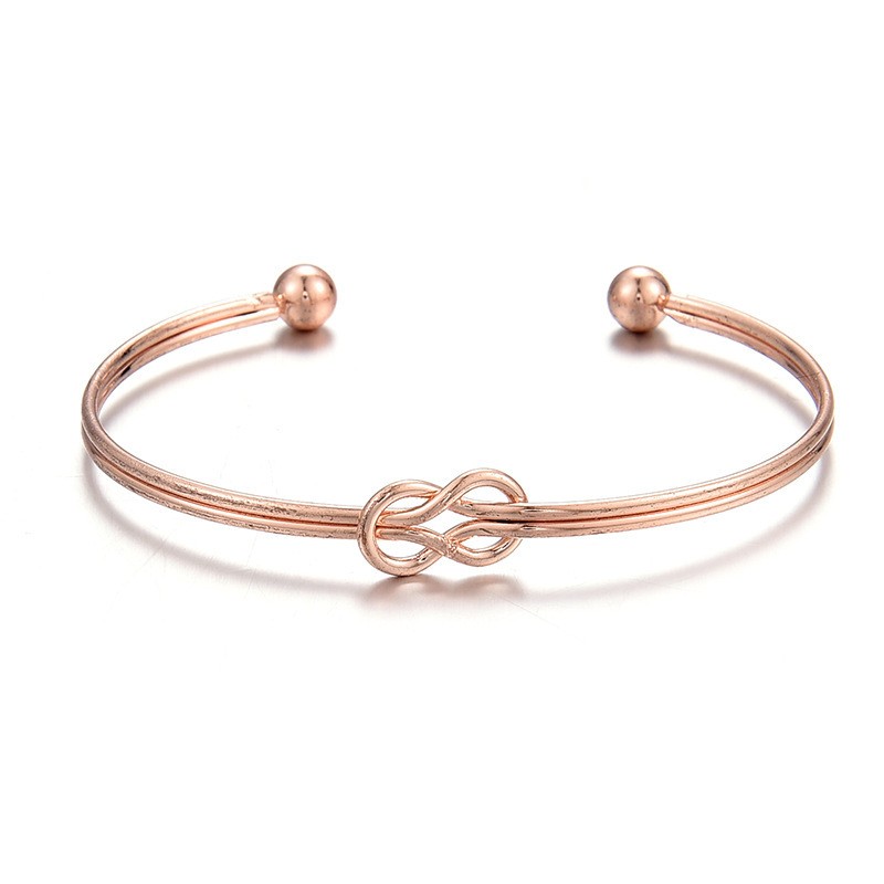 Women Rose Gold Knot Heart Open Cuff Bangle Tribal Bridal Stackable Bracelet