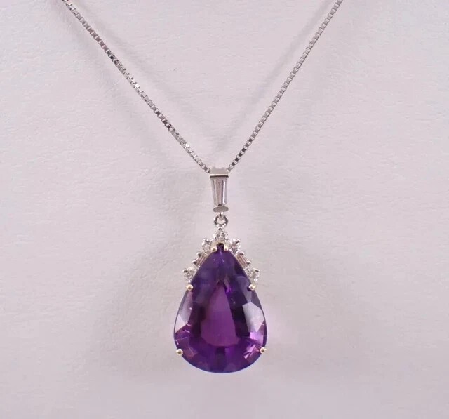 Pear Cut Simulated Purple Amethyst Pretty Pendant Chain In 14k White Gold Plated