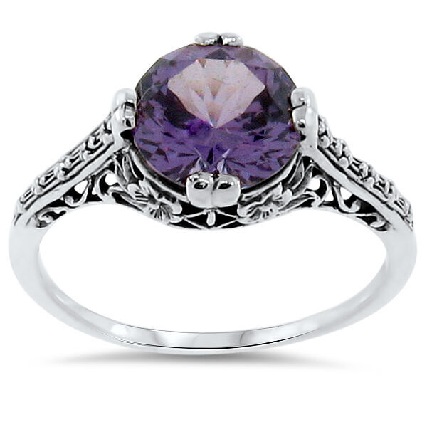 ART DECO STYLE 4 Ct COLOR CHANGING SIMULATED ALEXANDRITE 925 SILVER RING 163X
