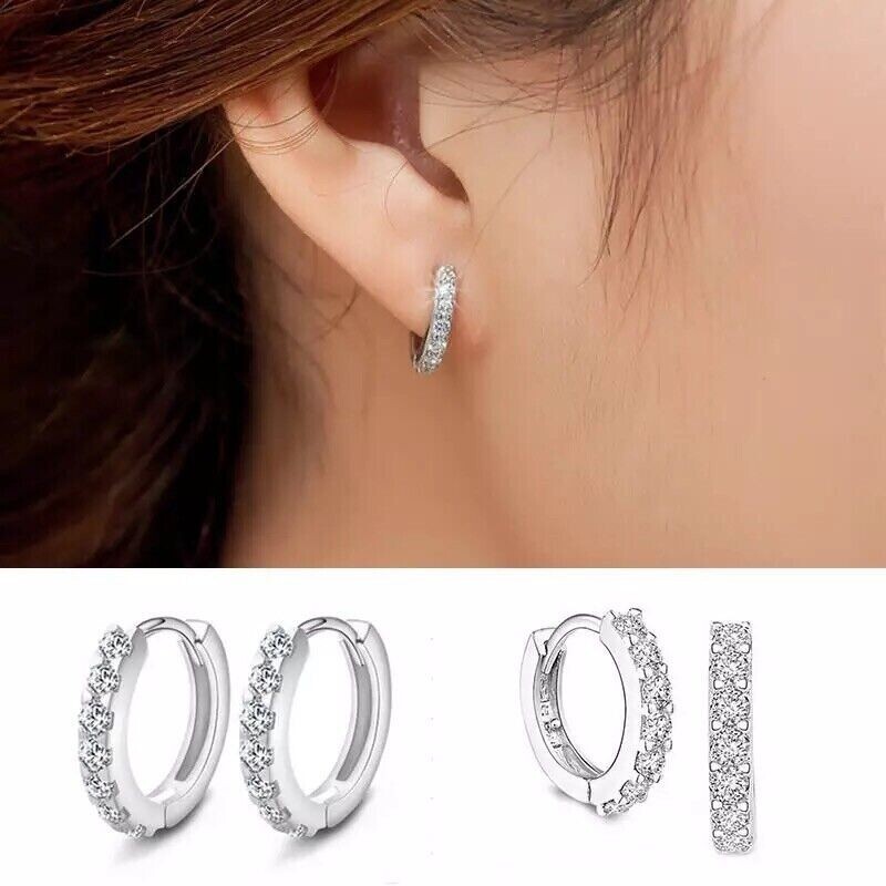Men Women 925 Sterling Silver Plated CZ Round Huggie Hoop 16mm/0.6″ Earrings P1