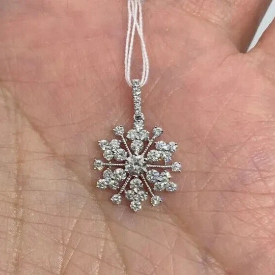 Stunning Snowflake Pendant Round Cut Simulated Diamond In 14K White Gold Plated