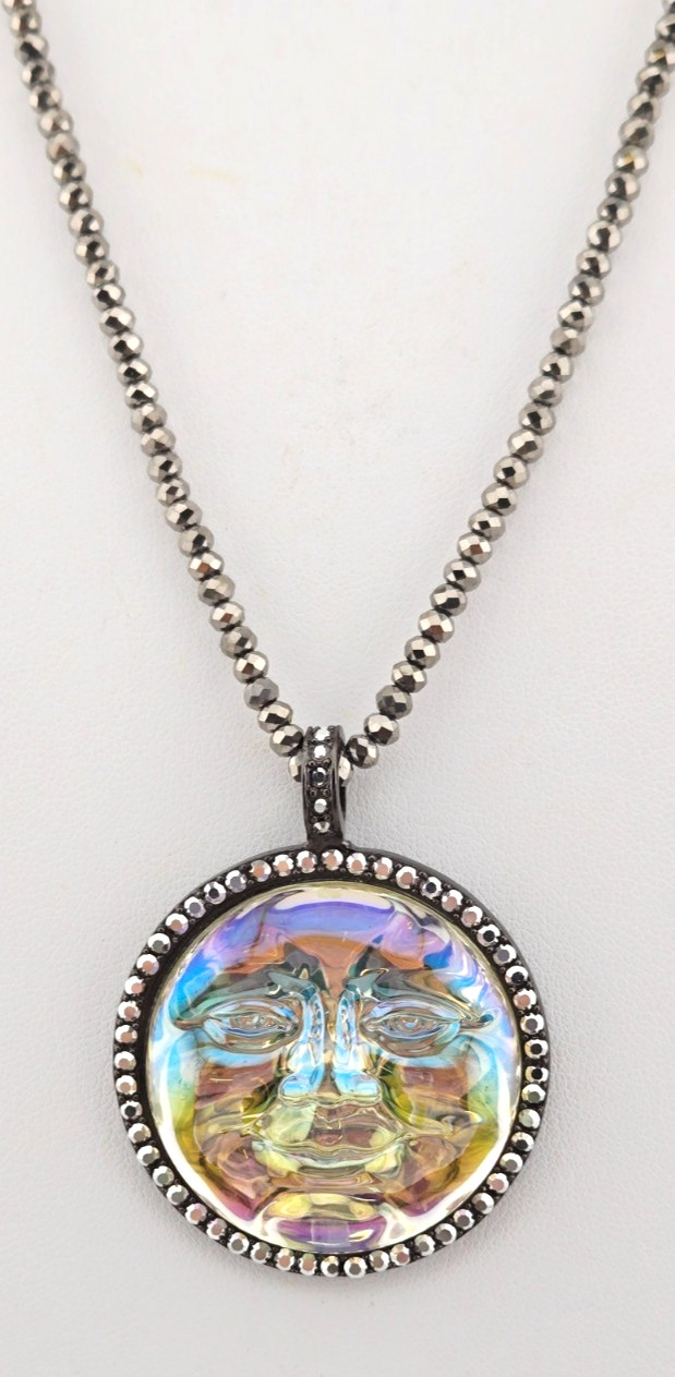 Kirks Folly Seaview Water Moon 35mm Pendant on Beaded Necklace Hematite/ AB #90