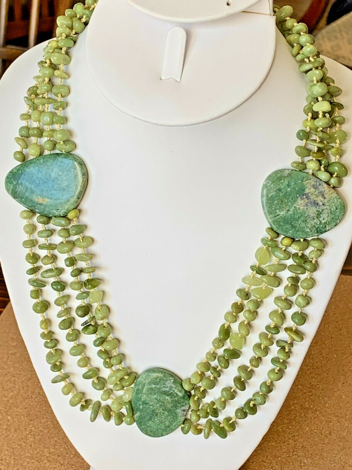 Olive Jade Beaded 20″ 4 Strand Layered Necklace Toggle New (51cm) Estate