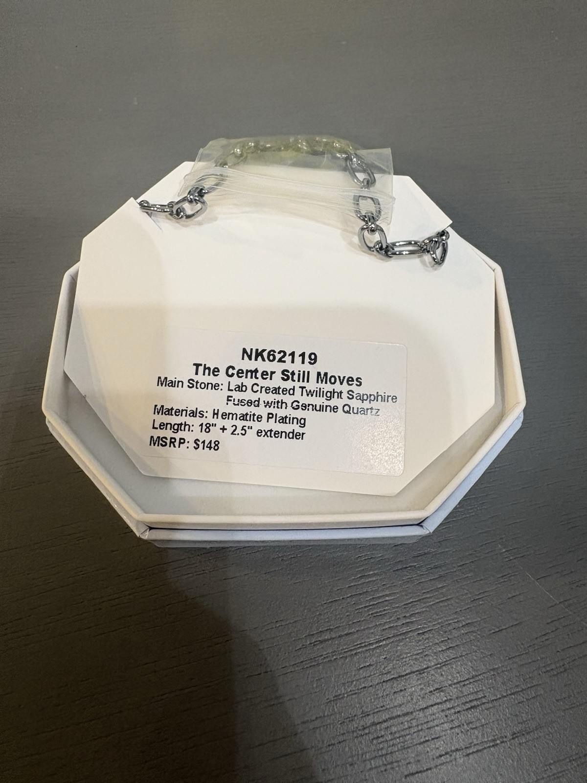 BP Hematite Plated Lab Green Sapphire Rectangle Necklace 18″ NK62119