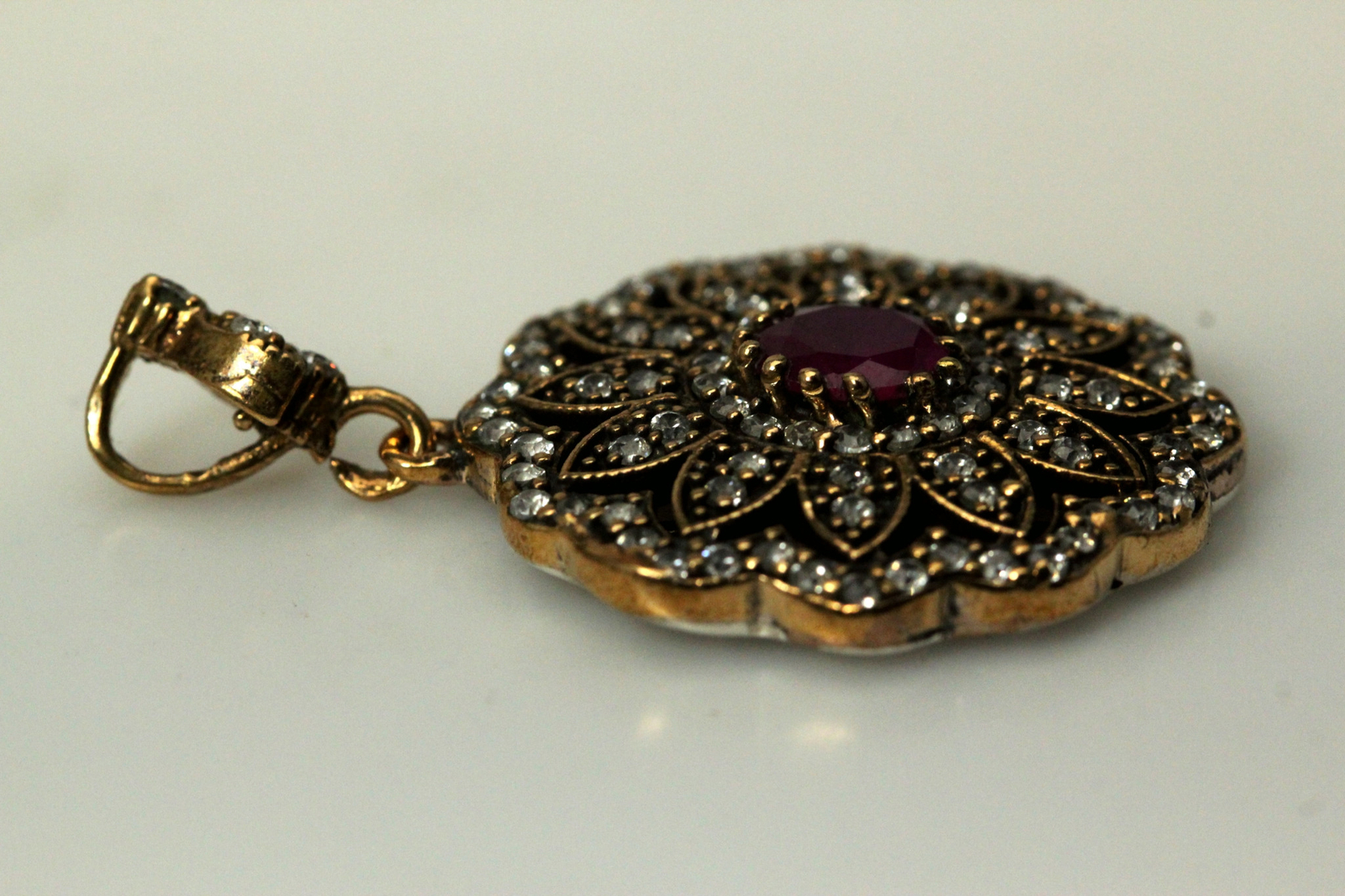 925 SS Genuine Ruby with CZ Flower-like Shape Pendant 9.1 Grams (PEN8413)