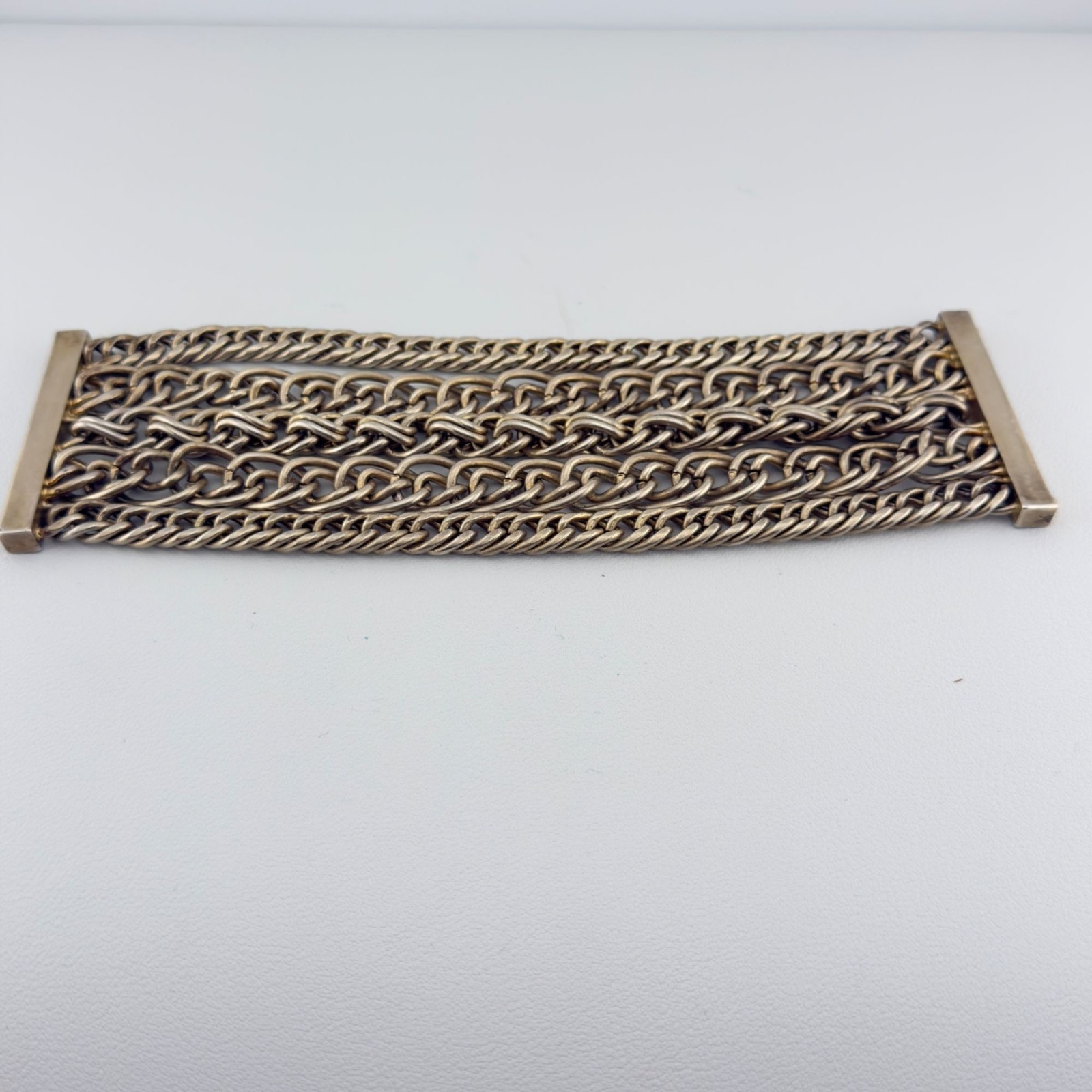 Gold Tone Multi Strand Chain Magnetic Bracelet Wide Chainmail Statement Cuff