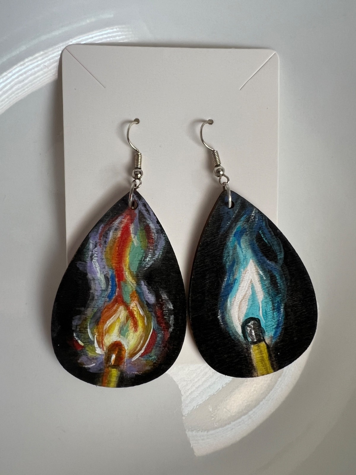 Matchstick Earrings Hand Painted in Wood