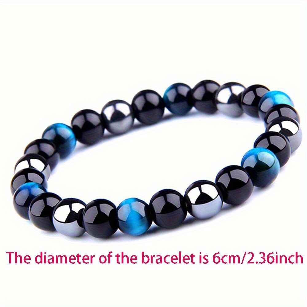 4Pcs Natural Triple Protection Tiger Eye Stone Beaded Bracelets Necklaces 24inch