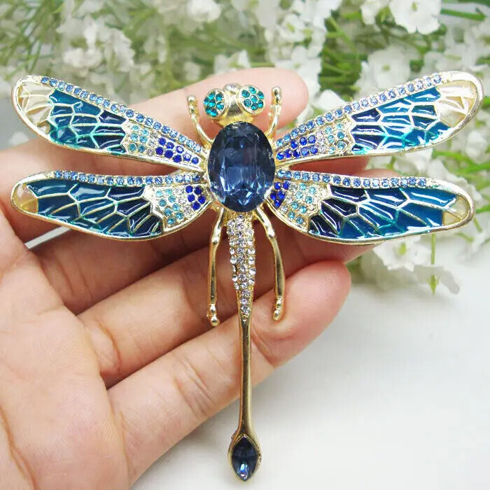 Crystal Dragonfly Brooches Pin Women Vintage Enamel Insect Metal Jewelry Bug pin