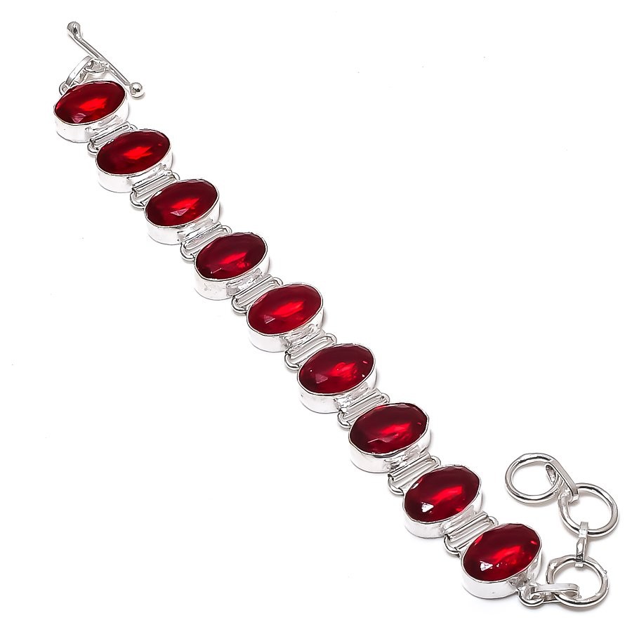 Faceted Mozambique Garnet Oval Shape Gemstone Handmade Gift Jewelry Bracelet 8″