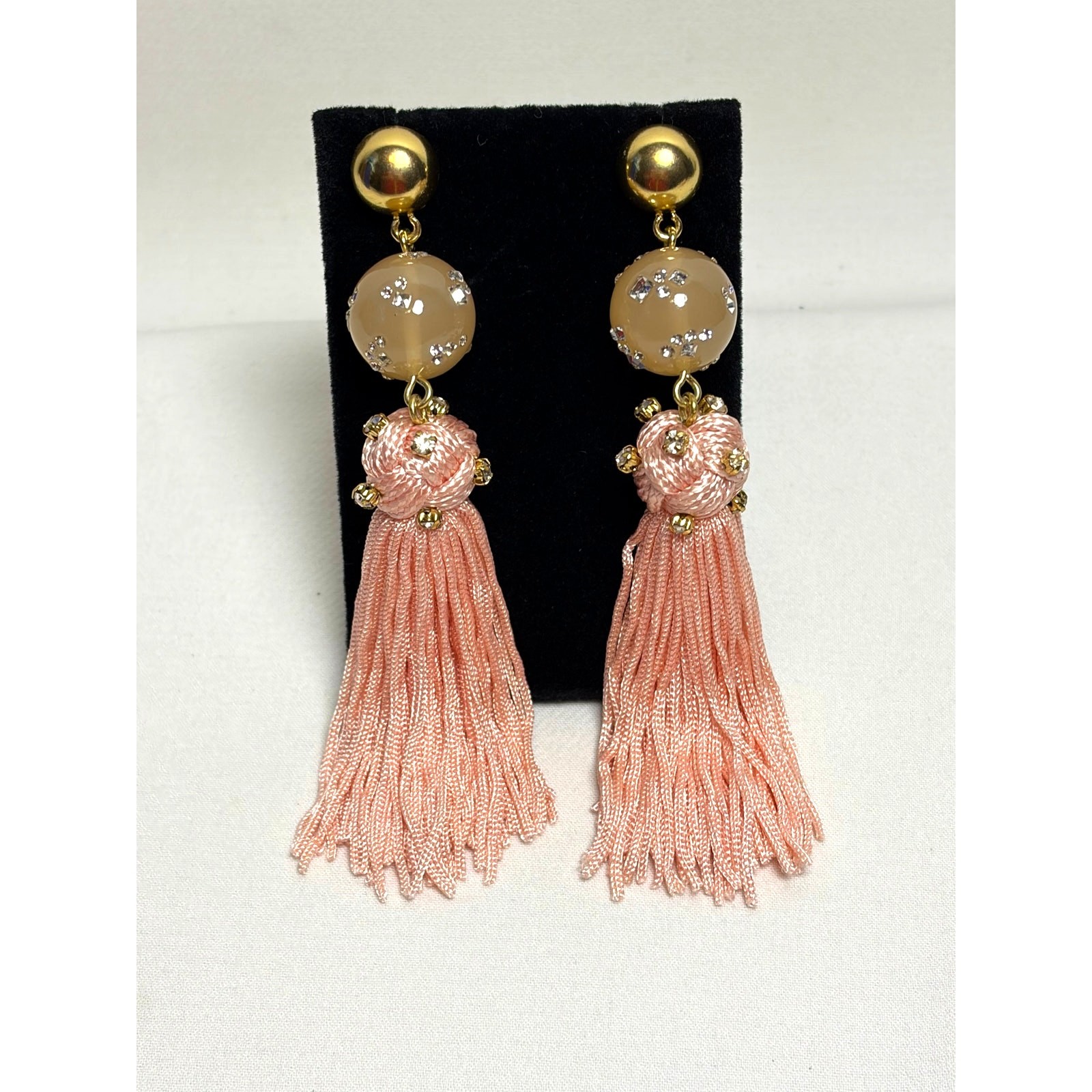 J.Crew Tassel Crystal Drop Earrings Peach & Pale Pink Chunky Statement Earrings