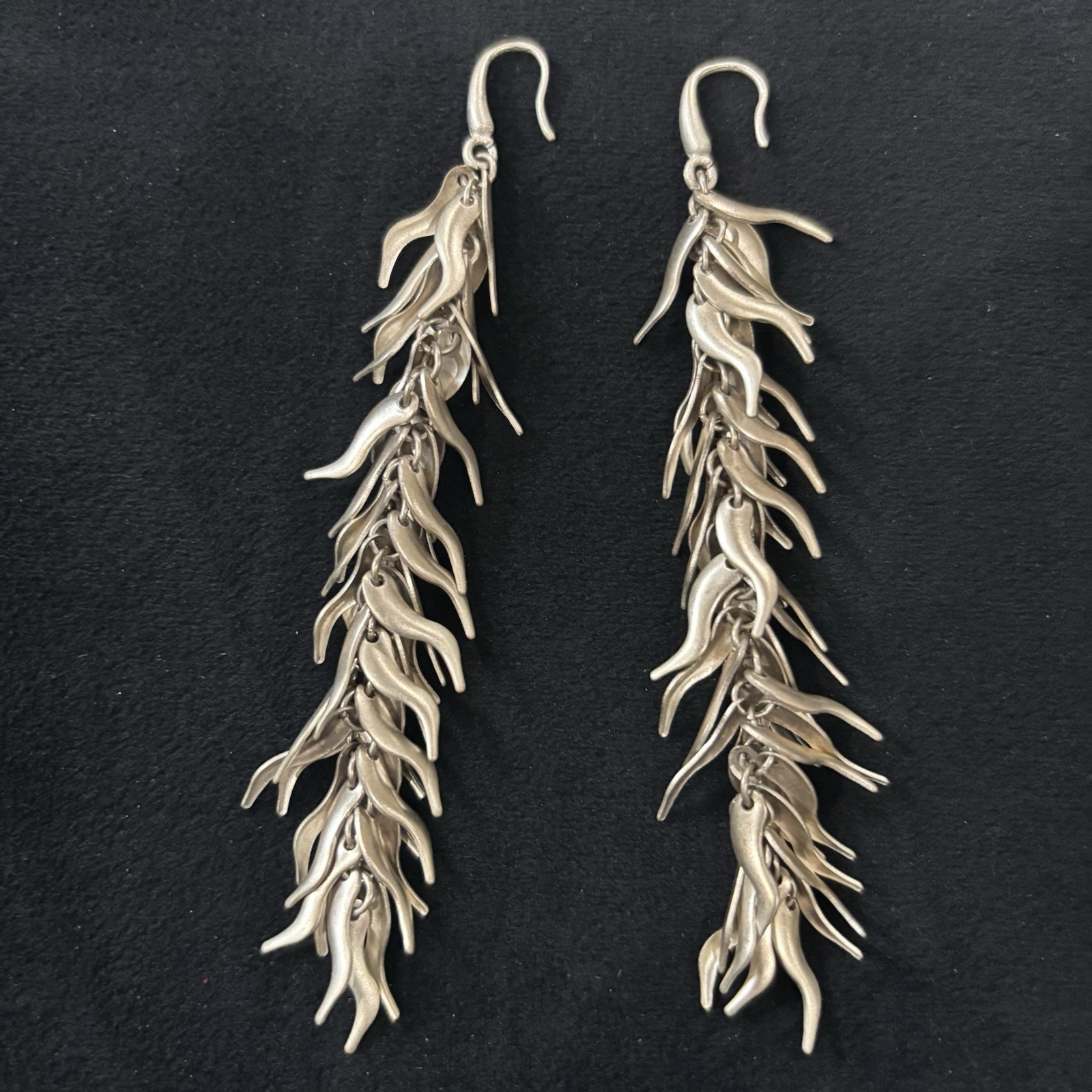 Silver Tone Fringe Dangle Earrings Long Statement Hook Earrings Boho 4 Inch
