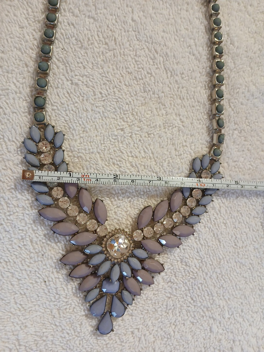 Vintage Lavender Mauve Rhinestone Bib Necklace Chevron V Statement Clear Stones