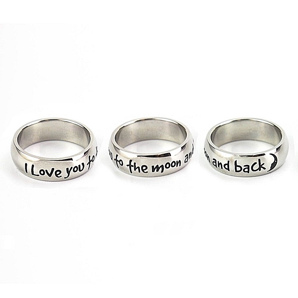 I Love You To The Moon and Back Ring Stainless Steel Silver 5-10
