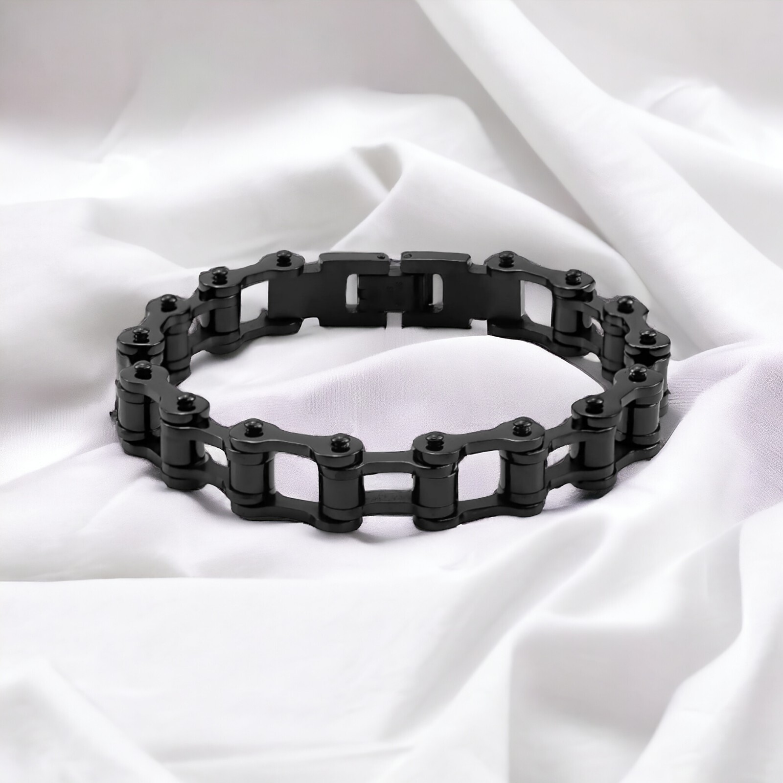 NEW 7″ Black Bike Chain Bracelet 316L Stainless Steel W/ Snap Lock Closure