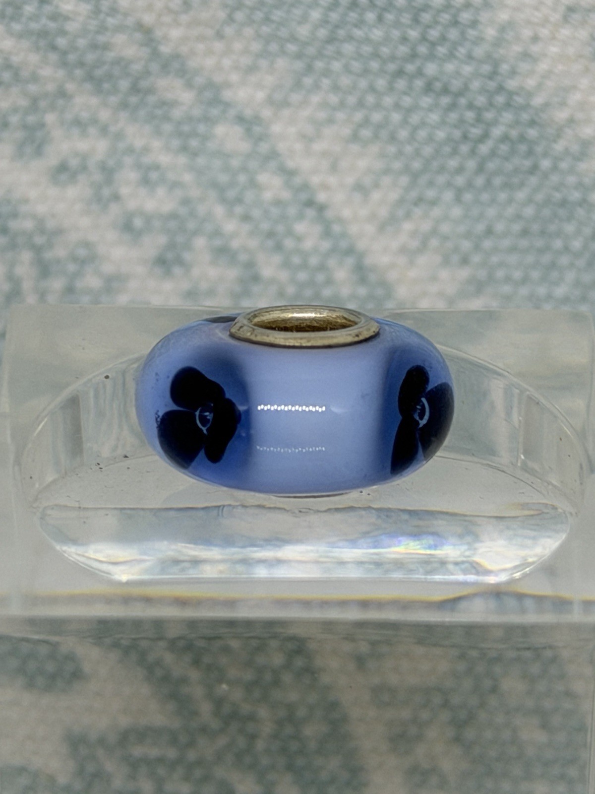 Authentic Trollbeads OOAK Navy (Almost Black) Flowers on Light Blue UU, New(125)
