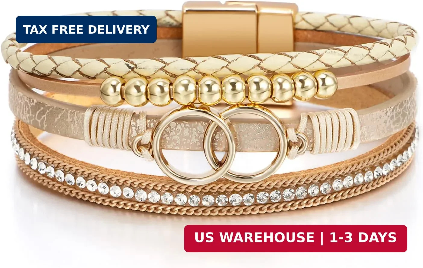 Fesciory Leopard Bracelet for Women, Boho Leather Wrap Multi-Layer Pearl Crystal