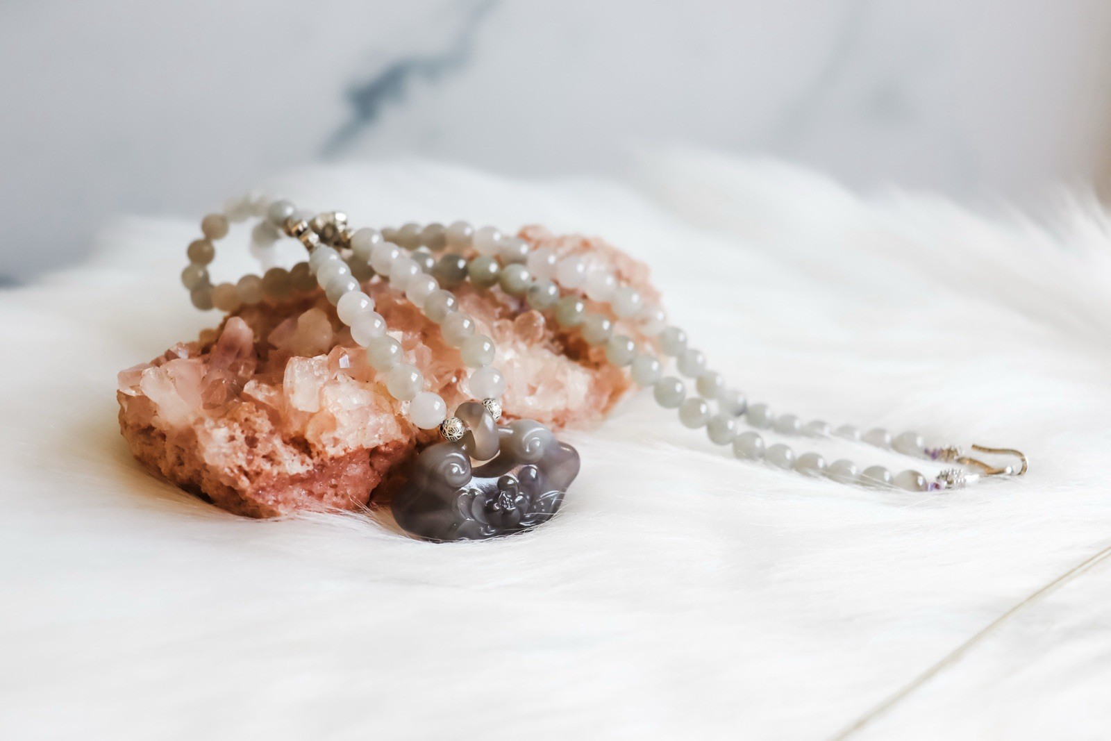 Smoky Hetian Jade Necklace In Option of Gold Or silver Color Clasp.