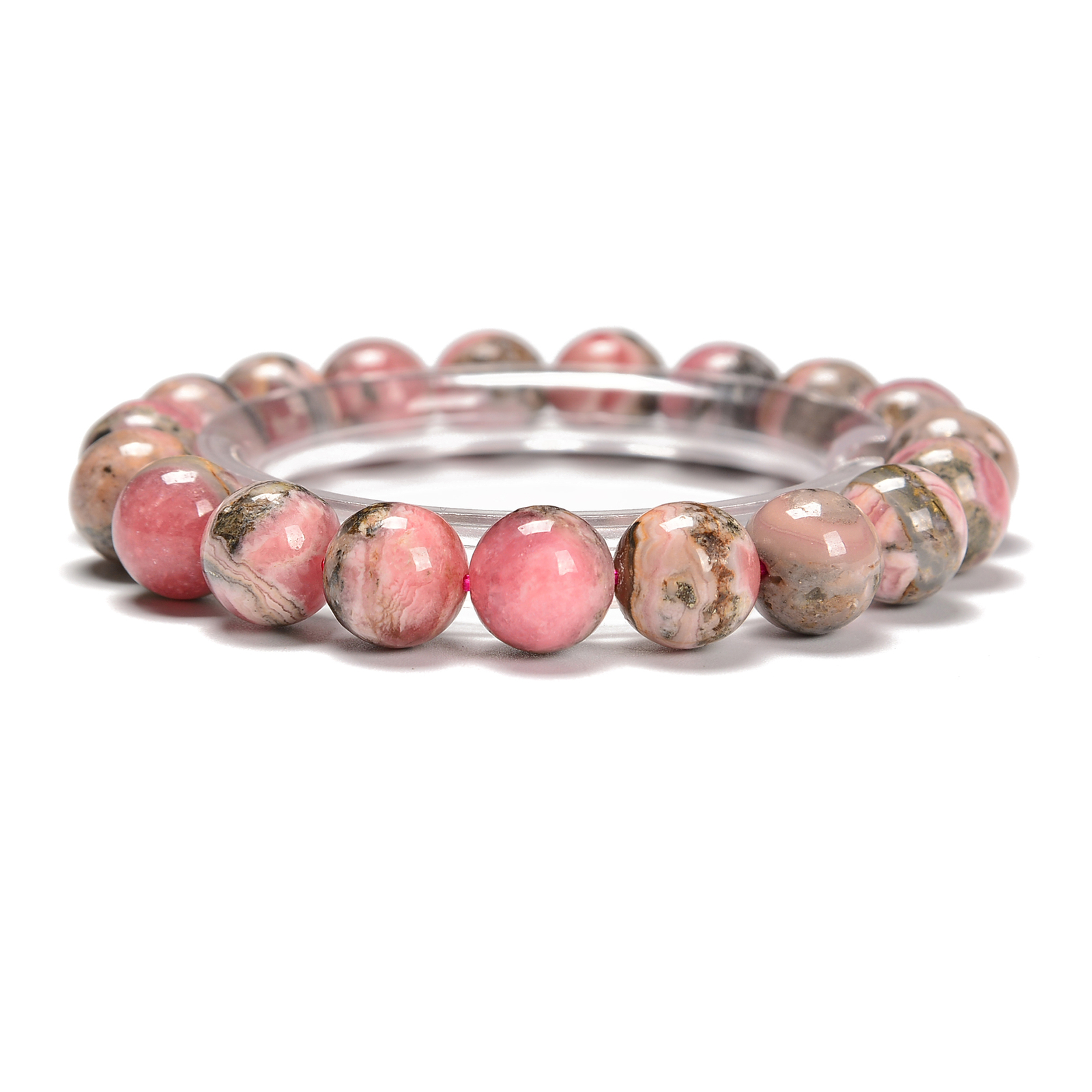 04-Rhodochrosite Round Beaded Bracelet Beads Size 9mm – 15mm 7.5” Length