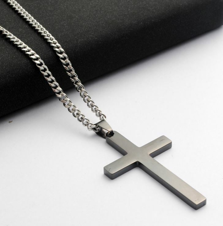 24″ Men stainless steel Plain Silver Gold Plated cross pendant Cuban Necklace